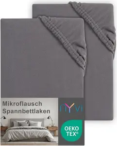 Простыня на резинке DreamScience Microfleece 140x200 - 160x200 см, антрацит, 2 шт., для матрасов высотой до 22 см - мягкая и теплая, мягкая и теплая простыня на резинке NYVI