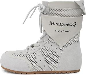 Женские дышащие сандалии с верхом из сетки и замши, высокие кроссовки на шнуровке с боковой молнией, легкие, нескользящие, с округлым носком, для повседневной носки, улицы, офиса и путешествий QKLMWES, White