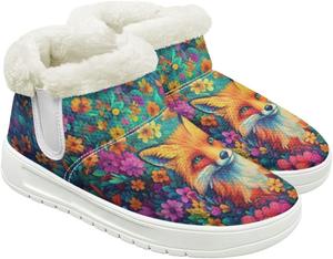 Зимние ботинки до щиколотки для женщин с уютной теплой меховой подкладкой, стелькой с эффектом памяти, для улицы Fuojuvelie, Fox Floral