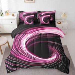 Erosebridal Комплект постельного белья Hot Pink Black Swirl с 3D геометрическим абстрактным принтом для детей, Pink Black