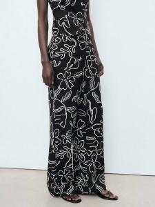 Прямые брюки Liza из льняной смеси с цветочным принтом Mango, Black