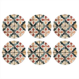 Набор из 6 круглых стеклянных подставок под стаканы - декоративные плитки - испанский - винтажный стиль, 10x10 см MuchoWow, бензин