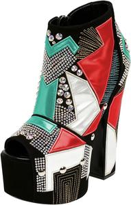 Женские ботильоны FYS с открытым носком, на высокой массивной подошве, с декоративными стразами, лоскутной отделкой и боковой молнией, модная обувь, размеры 4-16 US, Black/Red