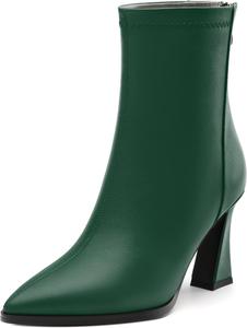Женские ботильоны, сзади на молнии, заостренный носок, короткие сапоги, модные однотонные ботильоны на высоком каблуке для вечеринок, офиса и свиданий RLYGHWAO, Dark Green Matte