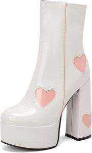 Женские модные ботильоны MFairy из лакированной кожи на платформе с массивным высоким каблуком, White