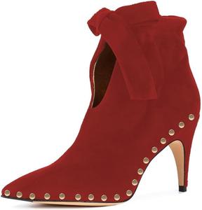 Женские ботильоны XYD с заклепками, заостренным носком и средним каблуком, стильные короткие ботинки с бантом для вечеринок, Red