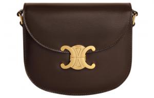 Сумка через плечо Triomphe из гладкой сатинированной телячьей кожи CELINE каштанового цвета