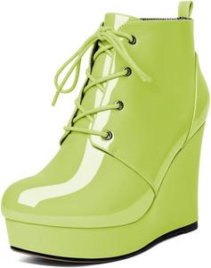 Younton Женские ботильоны на танкетке, ботинки с платформой, короткие ботильоны, с круглым носком, шнуровкой, на танкетке, сапоги, 10,2 см, теплые нарядные ботинки для вечеринок, вечерняя обувь