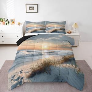 Erosebridal Комплект постельного белья Ocean Bedding Set King 3 Piece с реверсивным покрывалом в морском стиле, Blue White Green