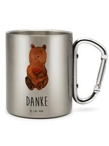 Термокружка Медведь с надписью Благодарю в серебряном цвете Mr. & Mrs. Panda