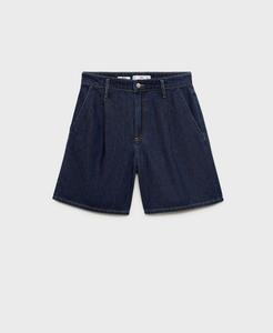 Женские джинсовые шорты-бермуды со средней посадкой и плиссировкой MANGO, Open Blue