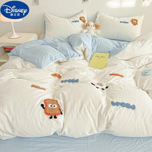 Disney Комплект постельного белья 1.8м: пододеяльник 180x220 см, простыня, наволочки, молочно-белый синий, вышивка