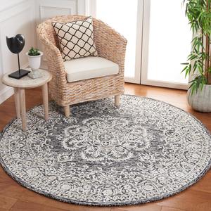 Ковер SAFAVIEH, 183 x 183 см, Precious Collection — Black & Ivory, ручной работы из шерсти и бамбукового шелка, идеально для помещений с высокой проходимостью в гостиной, спальне (PRE305Z)