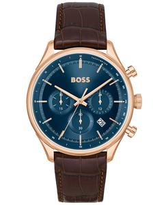 Мужские часы Gregor Quartz Chronograph Brown Mock с ремешком из натуральной зернистой кожи, 45 мм BOSS, коричневый