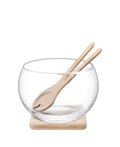Набор для подачи салата на дубовой подставке LSA International, цвет clear glass and oak base
