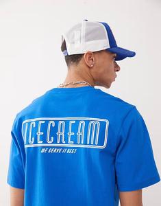 Футболка с короткими рукавами и принтом ICECREAM в стиле закусочной, синего цвета
