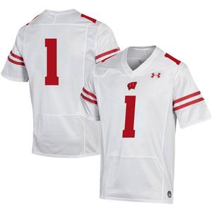 Мужская футболка №1 White Wisconsin Badgers Реплика футбольного джерси Under Armour