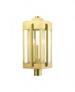 Уличный фонарь Lexington с тремя плафонами на столбе Livex, цвет gold-tone