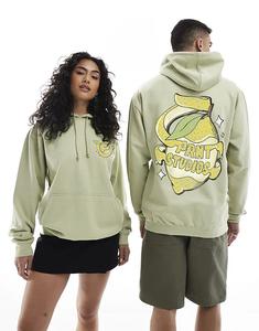 PRNT Свободная толстовка с капюшоном и лимонной цедрой зеленого цвета