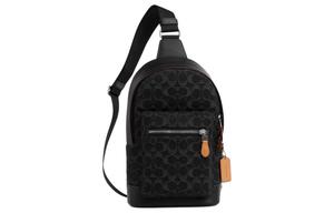 Сумка через плечо West Fabric с кожаными вставками на плече среднего размера мужская черная COACH