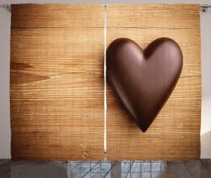 Штора ABAKUHAUS Chocolate Rustic, шоколадное сердце на дереве, универсальные ленточные шторы для гостиной с петлями и крючками, 280 x 225 см, песочно-коричневый, темно-коричневый Abakuhaus