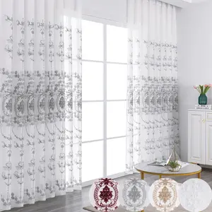 Комплект из 2 прозрачных штор, спальня, прозрачная штора с цветочной вышивкой и люверсами, шторы из вуали, украшение для гостиной, серый, 140x145 см Koheim