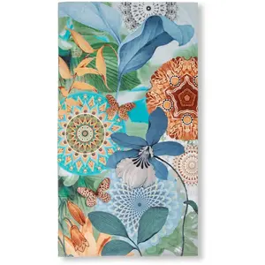 Модное пляжное полотенце Zephir 100% хлопок, велюр, 100x180 см, мягкое, для пляжа, мандала, цветы, зеленое Hip, синий