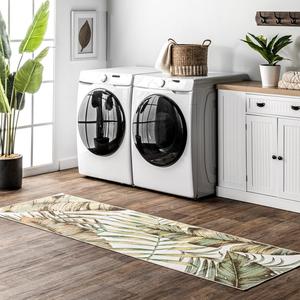 nuLOOM Elen машинная стирка натуральные листья ультратонкий ковер-дорожка ковер, 77 x 183 см, Olive