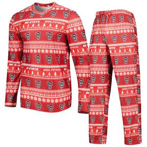 Мужской комплект для сна с футболкой и брюками с длинными рукавами и брюками Concepts Sport Red NC State Wolfpack