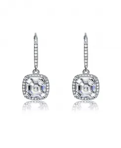 Серьги-Капельки квадратной формы из стерлингового серебра с покрытием из белого золота и белыми кубическими циркониями Genevive, silver