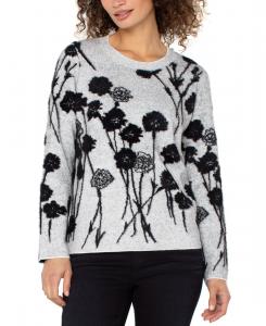 Женский свитер с длинными рукавами и круглым вырезом Liverpool Los Angeles, Light Gray/black Floral