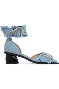 Джинсовые женские босоножки с пряжкой и открытым мысом Ganni, цвет faded denim