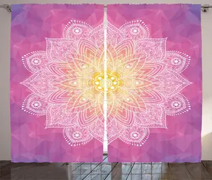 Штора ABAKUHAUS Мандала в деревенском стиле, цветочное искусство Мандала, универсальные ленточные шторы для гостиной с петлями и крючками, 280 x 245 см, цвет фуксия-желтый Abakuhaus