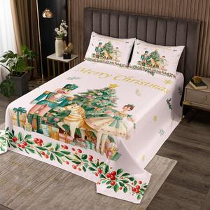 Erosebridal Розовый комплект постельного белья с новогодней тематикой Щелкунчик, рождественские украшения и лошадки, Mint Pink