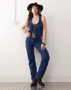 Джинсы coord Sunset mom fit с принтом по всей поверхности, темно-синего цвета Wrangler