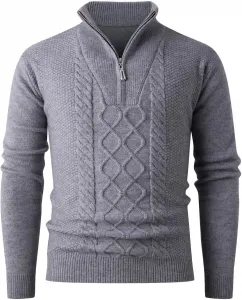 Мужской свитер с четвертью молнии и кабельной вязкой Cambkatl