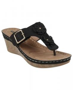 Женские босоножки на танкетке Narbonne с цветочным узором GC Shoes, черный