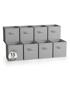 Набор из 8 прочных складных тканевых кубиков для хранения с ручками, 13 дюймов (33 см) - для организации одежды, игрушек, книг, полок и многого другого Sorbus, серый