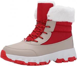 Женские модные сапоги средней длины - большой размер, высокие, теплые хлопковые - зимние сапоги - подходят для осенних и зимних образов HoaloX, Red