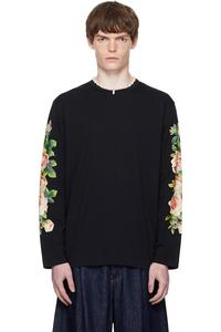 Футболка с длинным рукавом и принтом "Букет роз" Simone Rocha, черный