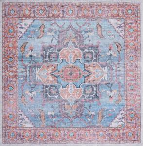 Ковер SAFAVIEH, 201 x 201 см, Serapi Collection - квадратный, Blue & Ivory, дизайн в стиле бохо, не линяет, можно стирать в машине, противоскользящий, идеален для помещений с высокой проходимостью в гостиной, спальне (SEP537M)
