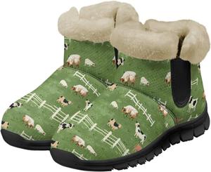 Зимние ботинки Jeiento Cow для женщин, уличные зимние ботинки без шнурков с подсолнуховым принтом, противоскользящие прогулочные ботинки, Pasture Cow