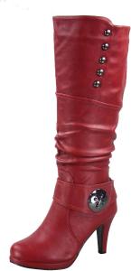TOP Moda Женские Сапоги до Колена с Круглым Носком и Шнуровкой на Высоком Каблуке, Модель Page-65, Red/Button