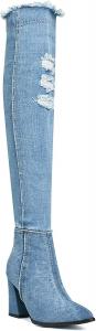 Женские ботфорты Betastella из голубого джинсового денима с острым носком, на невысоком каблуке, с боковой молнией, длиной до колена