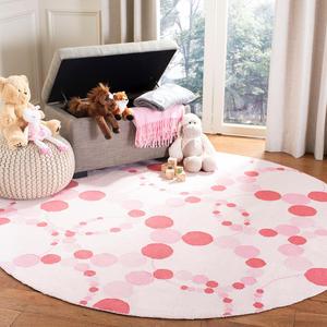 Круглый ковер 183 x 183 см SAFAVIEH Kids Collection Ivory / Pink SFK214A Dots Cotton