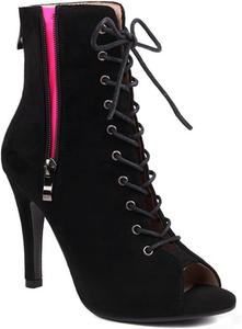 Женские ботильоны JXUZY с перекрестными ремешками, шнуровкой, открытым носком для джаза, бальными танцами и пол-данса Generic, D03-Black Pink