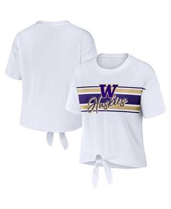 Женская белая укороченная футболка Washington Huskies в полоску спереди с узлом WEAR by Erin Andrews, белый