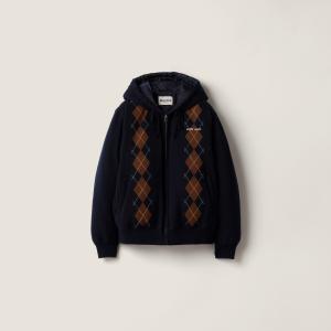 Стеганая пуховая куртка из кашемира с узором «аргайл» MIU MIU, темно-синий