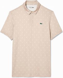 Мужская рубашка-поло для гольфа LACOSTE Защита от УФ-излучения, минималистичный принт по всей поверхности, скрытая передняя часть, сверхбыстрая сушка, бежевый