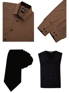 Рубашка с жилетом и галстуком, комплект из 3 предметов, коричневый Rusty Neal